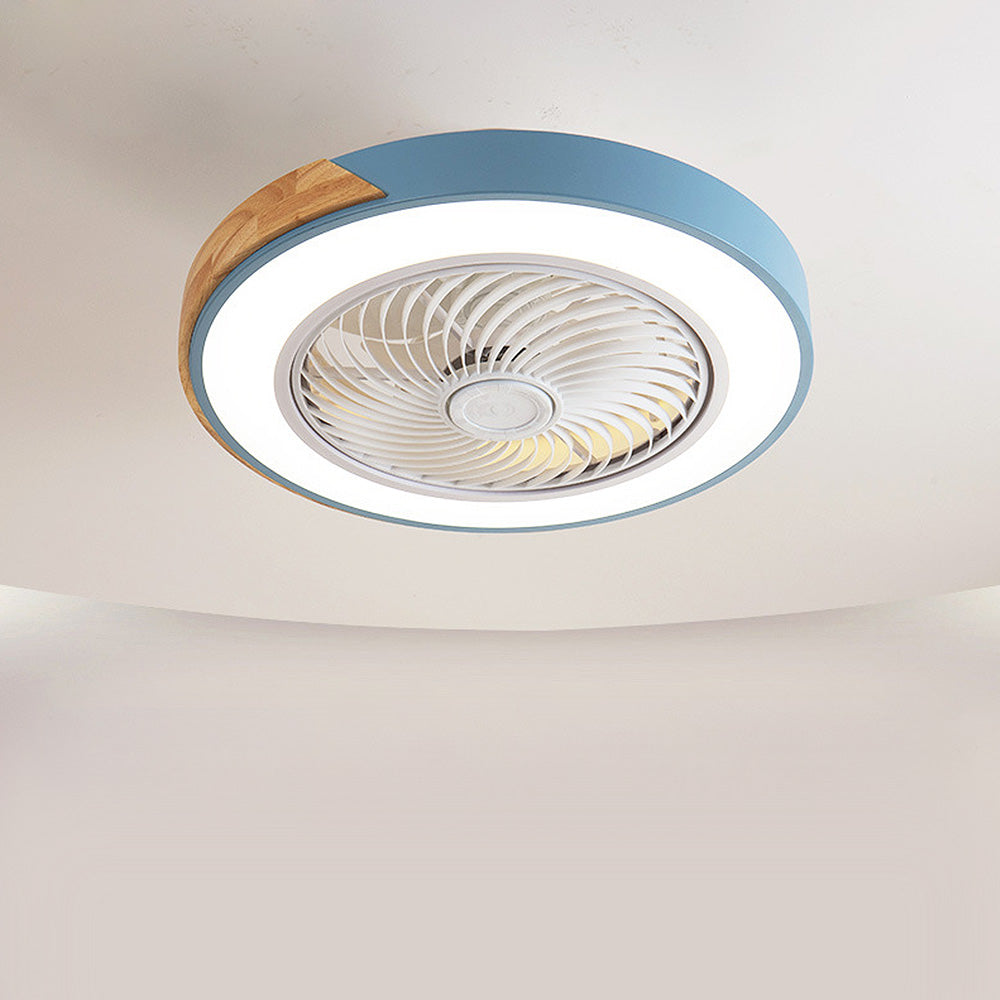 Lampa Sufitowa z Wentylatorem LED Skandynawska z Drewnianymi Akcentami - Niebieski