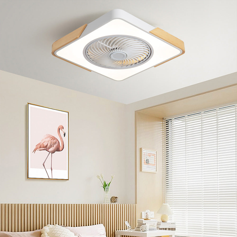 Lampa Sufitowa z Wentylatorem LED Skandynawska z Drewnianymi Akcentami - Biały