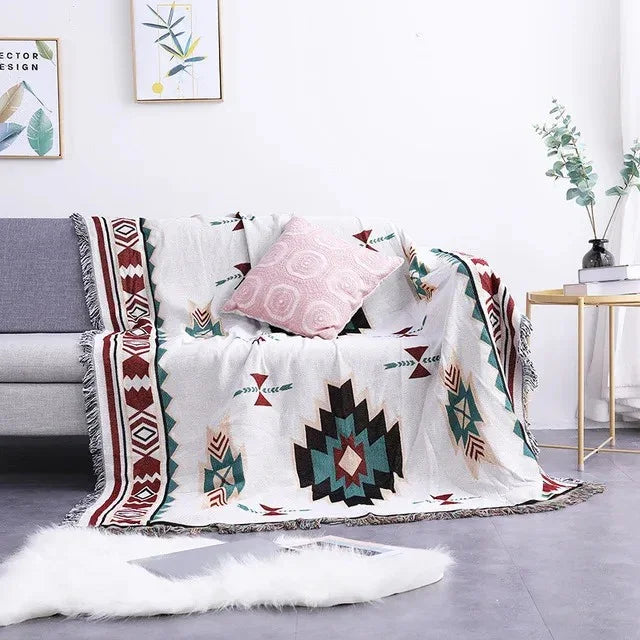 Koc Dekoracyjny Boho Aztec z Ozdobnymi Frędzlami - 9
