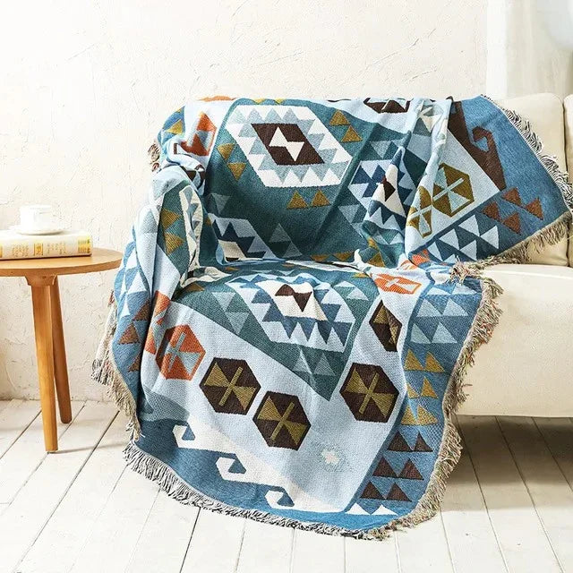 Koc Dekoracyjny Boho Aztec z Ozdobnymi Frędzlami - 10