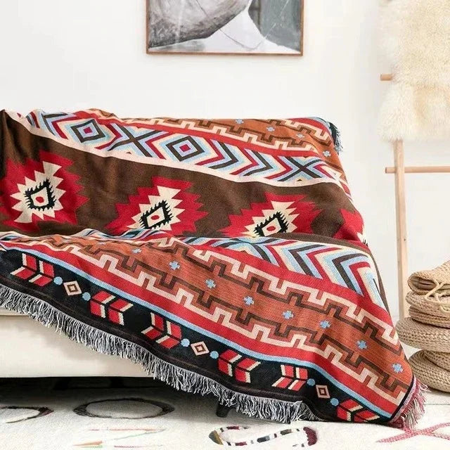 Koc Dekoracyjny Boho Aztec z Ozdobnymi Frędzlami - 12