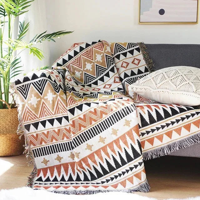 Koc Dekoracyjny Boho Aztec z Ozdobnymi Frędzlami - 16