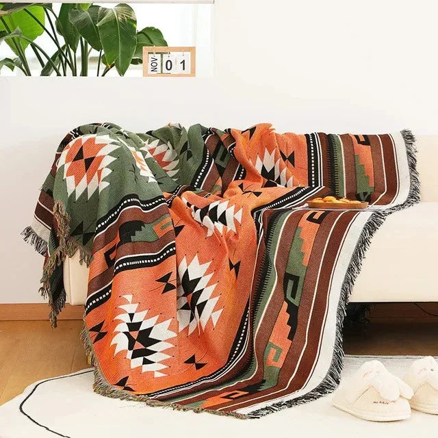 Koc Dekoracyjny Boho Aztec z Ozdobnymi Frędzlami - 3