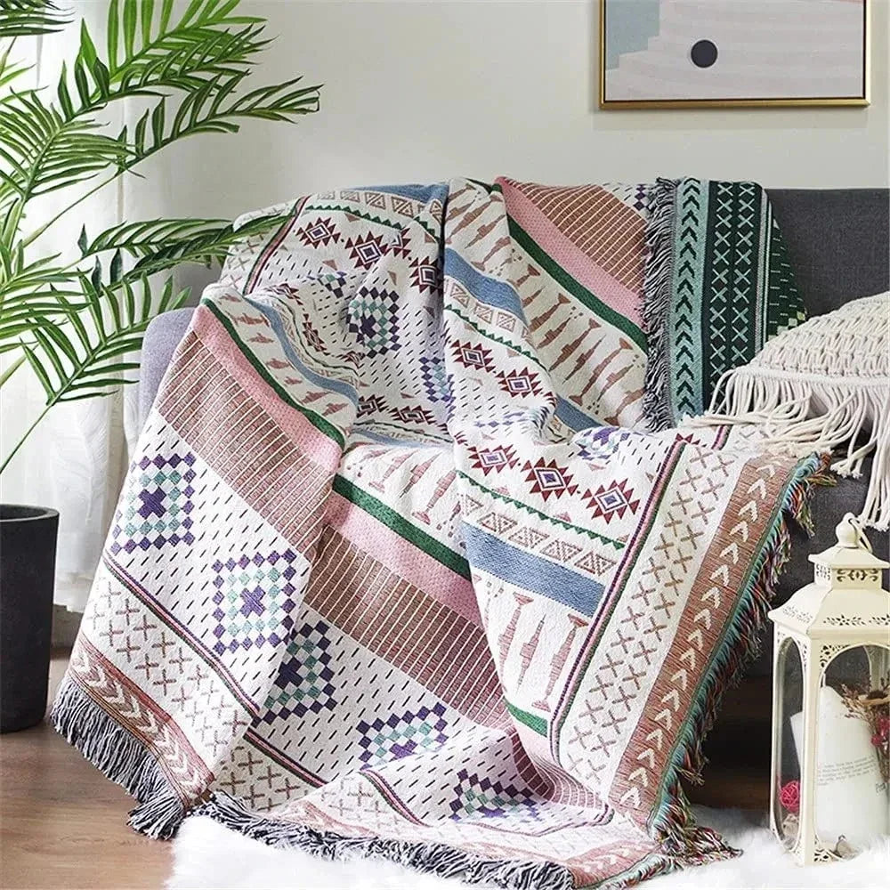 Koc Dekoracyjny Boho Aztec z Ozdobnymi Frędzlami - 4