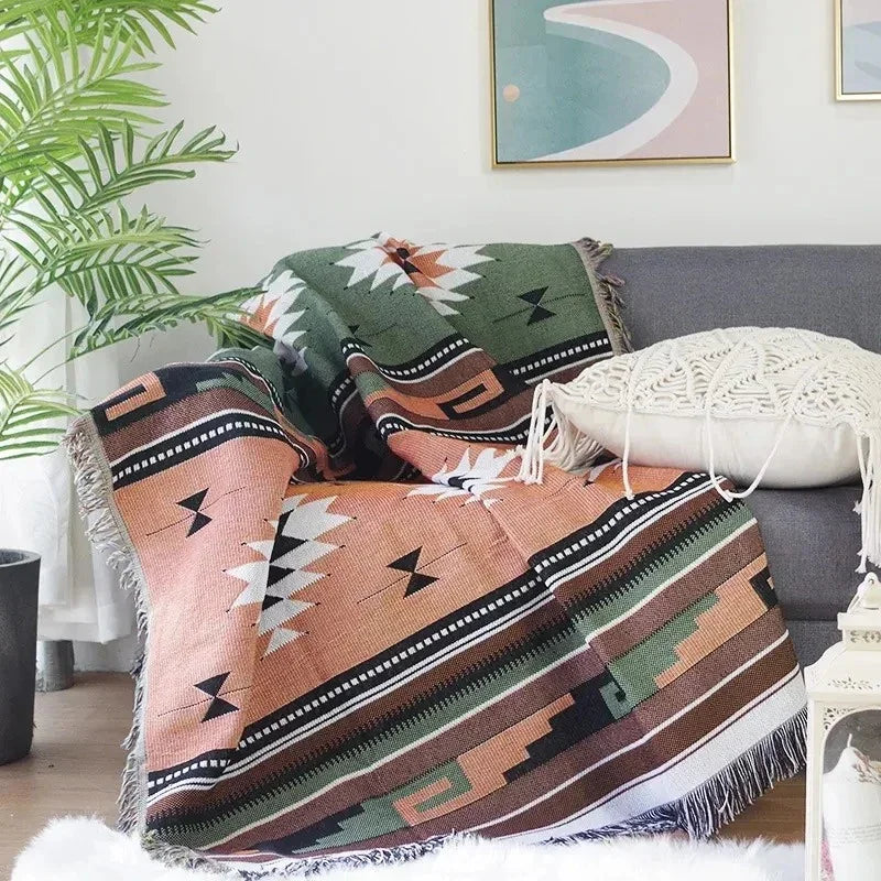 Koc Dekoracyjny Boho Aztec z Ozdobnymi Frędzlami - 6