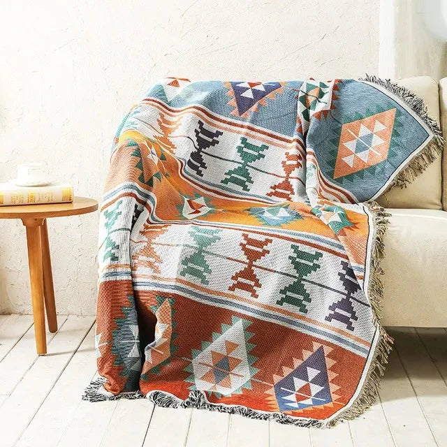 Koc Dekoracyjny Boho Aztec z Ozdobnymi Frędzlami - 8