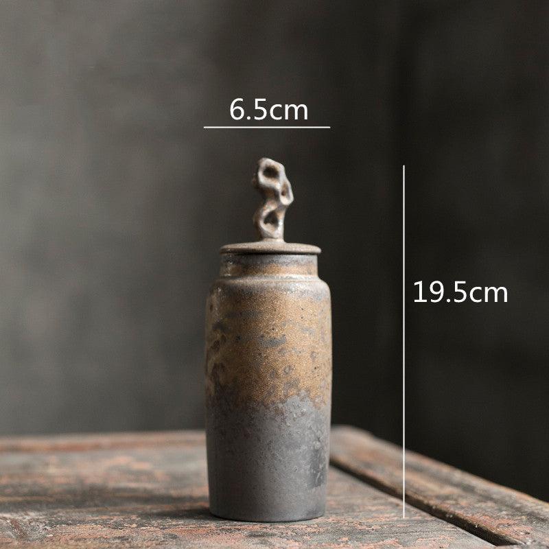 Pojemnik na Herbatę Ceramiczny z Rzeźbioną Pokrywką w Stylu Wabi-Sabi - 4