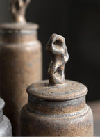 Pojemnik na Herbatę Ceramiczny z Rzeźbioną Pokrywką w Stylu Wabi-Sabi - 7