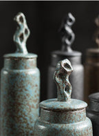 Pojemnik na Herbatę Ceramiczny z Rzeźbioną Pokrywką w Stylu Wabi-Sabi - 8
