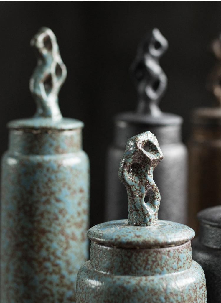 Pojemnik na Herbatę Ceramiczny z Rzeźbioną Pokrywką w Stylu Wabi-Sabi - 8