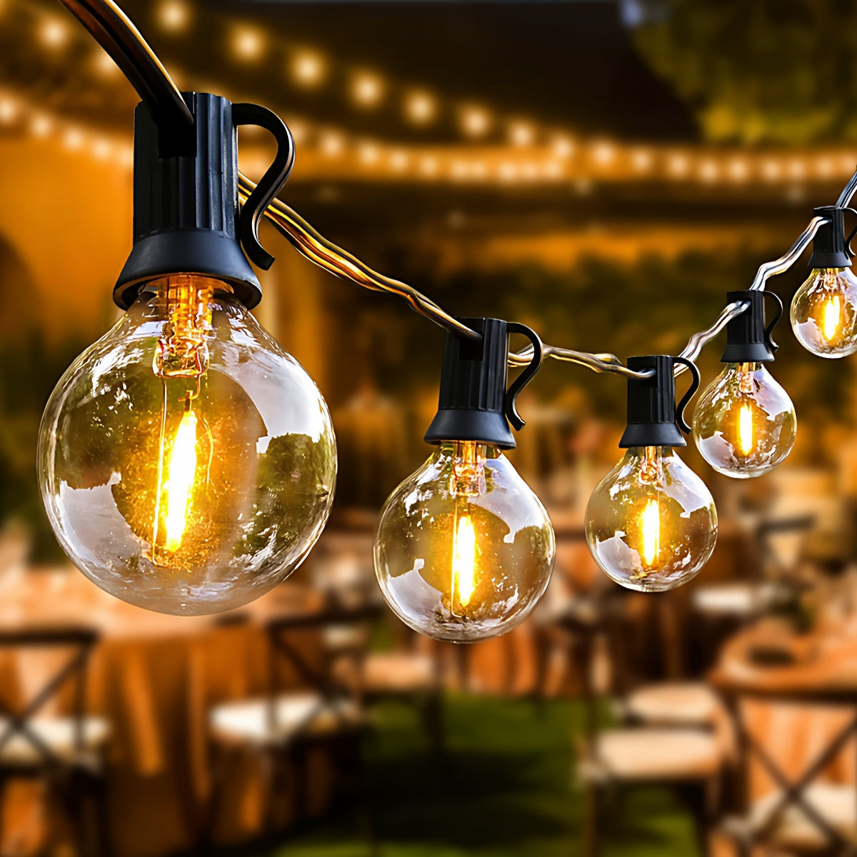 Lampa Sznurowa Zewnętrzna Vintage z Okrągłymi Żarówkami LED