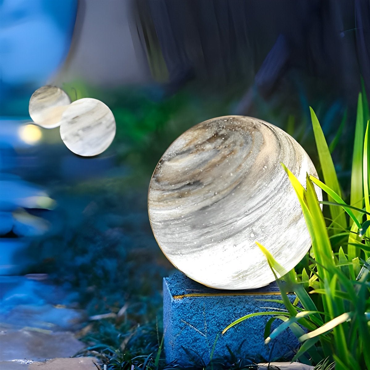 Lampa Ogrodowa Kulista ze Szklanym Kloszem o Marmurkowym Wzorze - 7