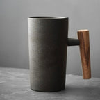 Kubek Ceramiczny z Drewnianym Uchwytem Skandynawski - Onyks