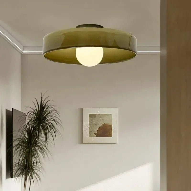 Skandynawska Lampa Sufitowa ze Szklanym Kloszem - Oliwkowy