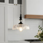 Lampa Wisząca Szklana z Kwiatowym Wzorem i Mosiężnym Wykończeniem - 13