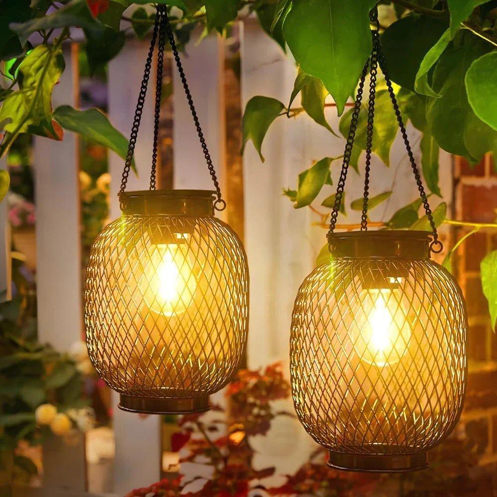 Solarna Lampa Ogrodowa Wisząca z Czujnikiem Zmierzchu i Metalową Siatką - 3