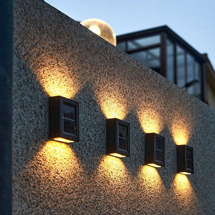 Solarna Lampa Ścienna Zewnętrzna z Efektem Góra-Dół w Zestawie 2 Sztuki - Ciepłe białe
