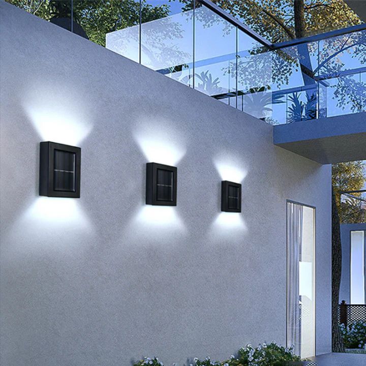 Solarna Lampa Ścienna Zewnętrzna z Efektem Góra-Dół w Zestawie 2 Sztuki - Zimne białe