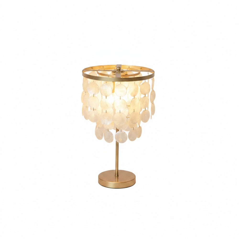 Lampa Stołowa Boho z Muszlowym Kloszem i Złotą Podstawą - 2