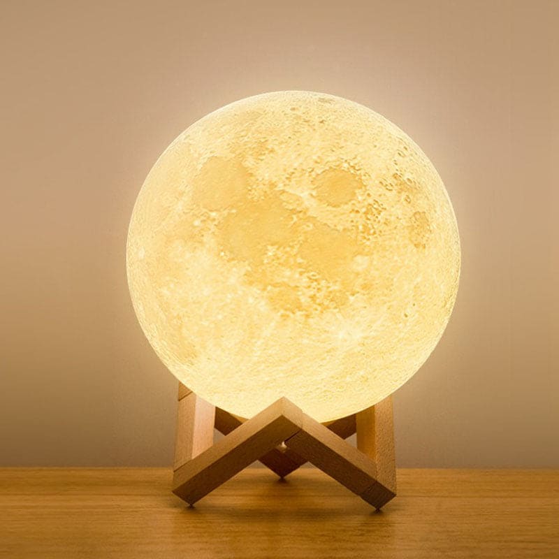 Lampa Stołowa Księżyc z Drewnianą Podstawą i Dotykowym Sterowaniem