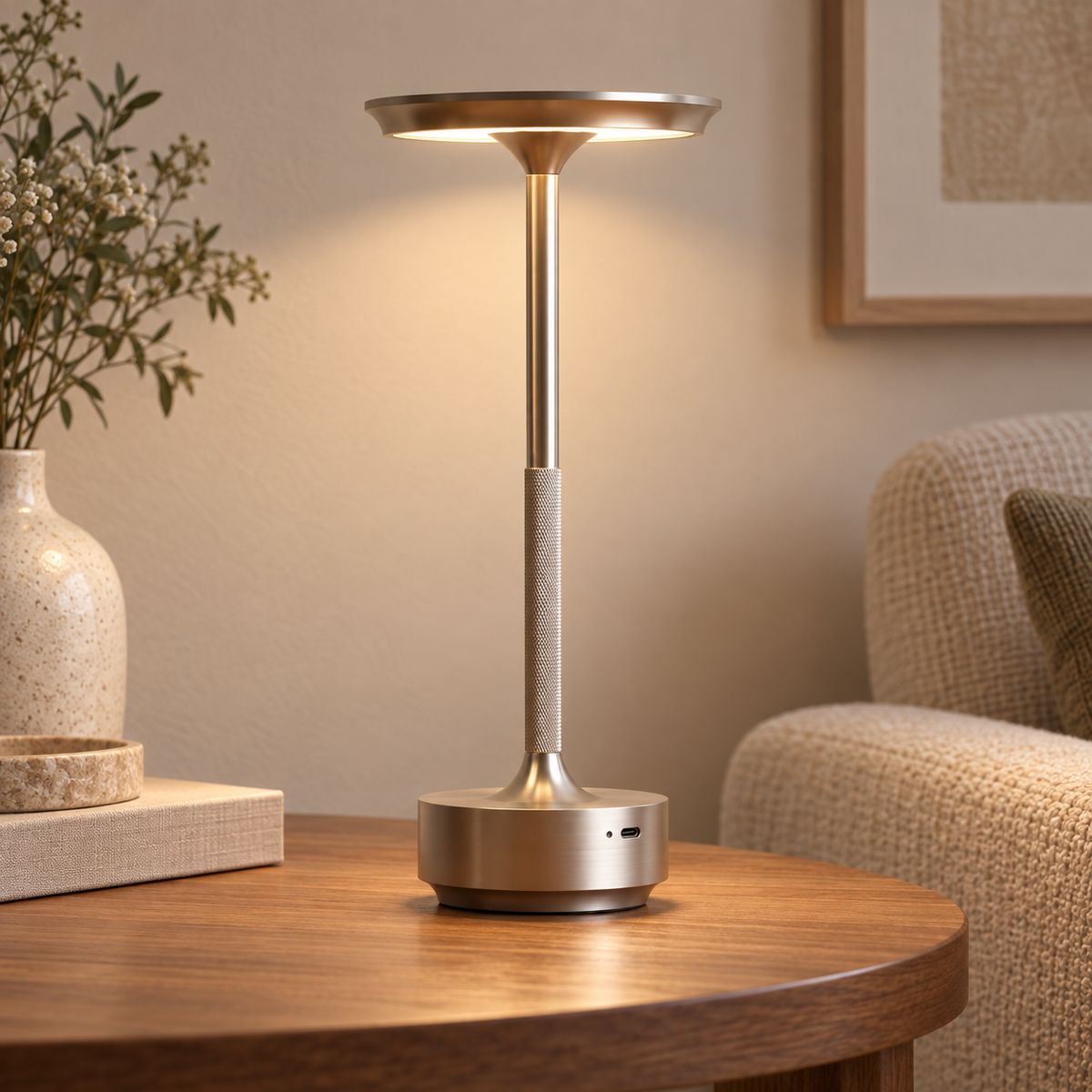 Lampa Stołowa Nowoczesna Bezprzewodowa z Dotykowym Ściemniaczem - Srebrny