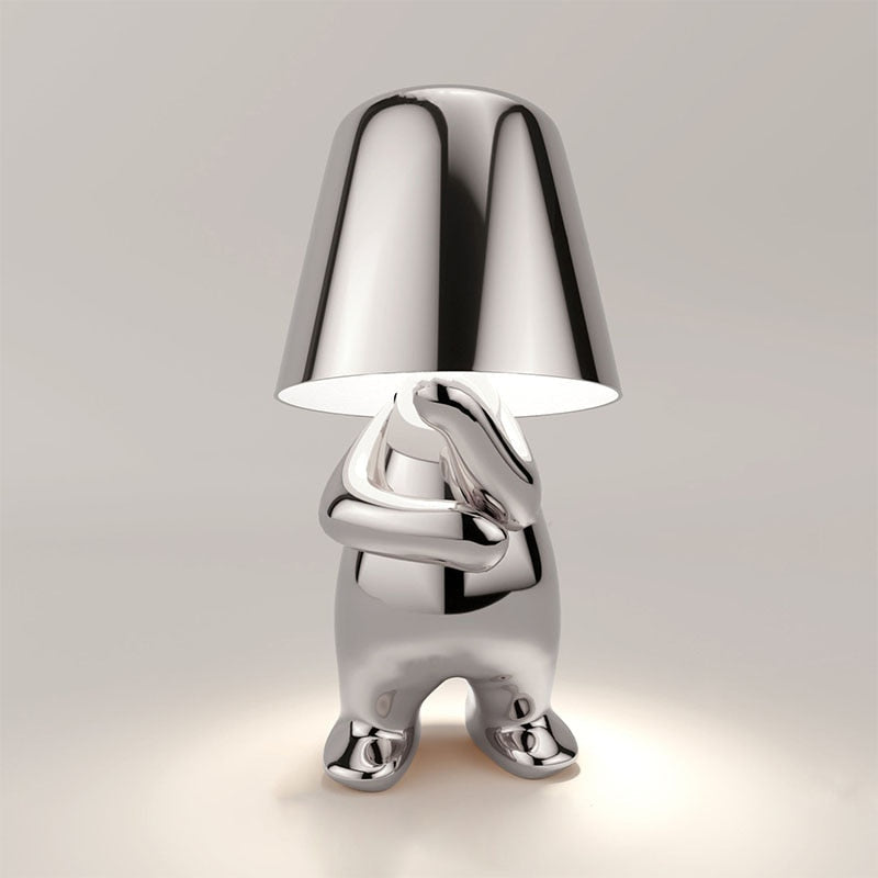Lampa Stołowa Designerska Figurka - Myślący Srebrny