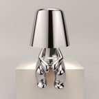 Lampa Stołowa Designerska Figurka - Siedzący Srebrny