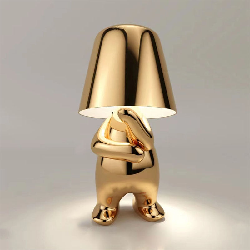 Lampa Stołowa Designerska Figurka - Myślący Złoty