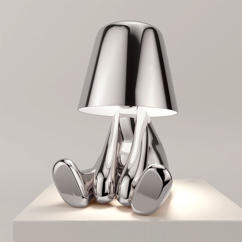 Lampa Stołowa Designerska Figurka - Relaksujący Srebrny