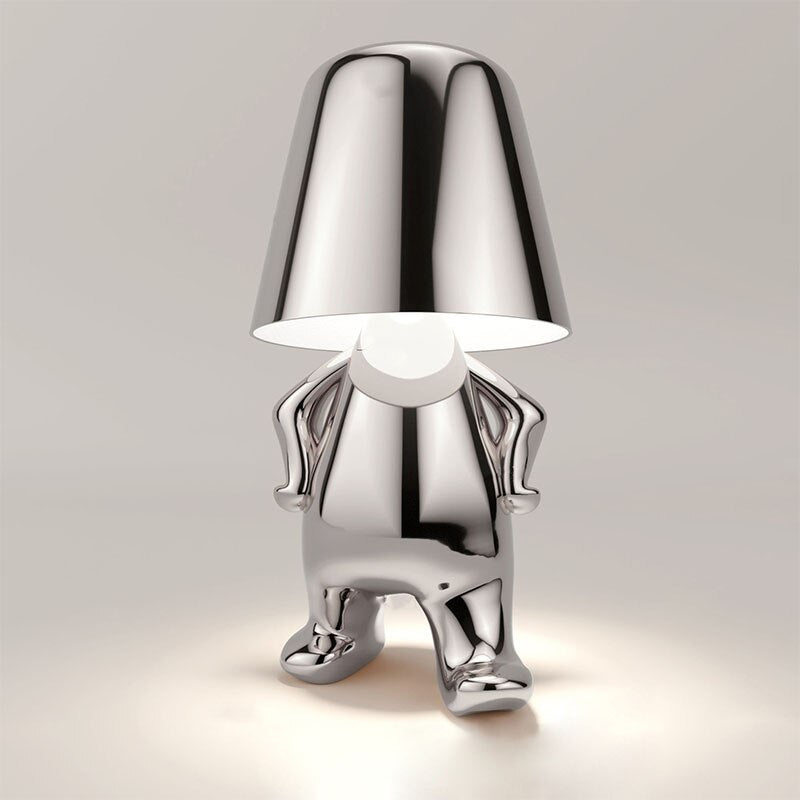 Lampa Stołowa Designerska Figurka - Wędrujący Srebrny