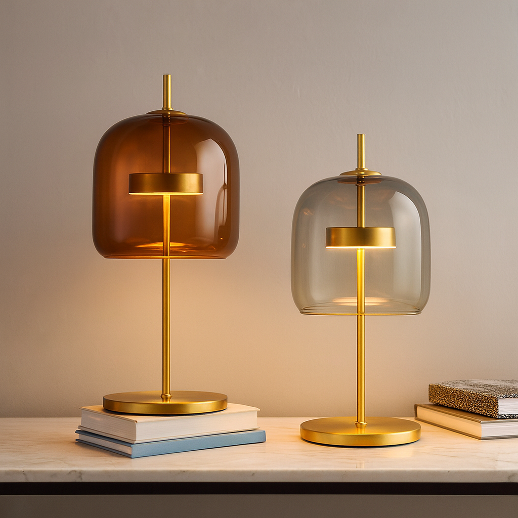Lampa Stołowa Modern z Kloszem ze Szkła i Złotą Podstawą - 6