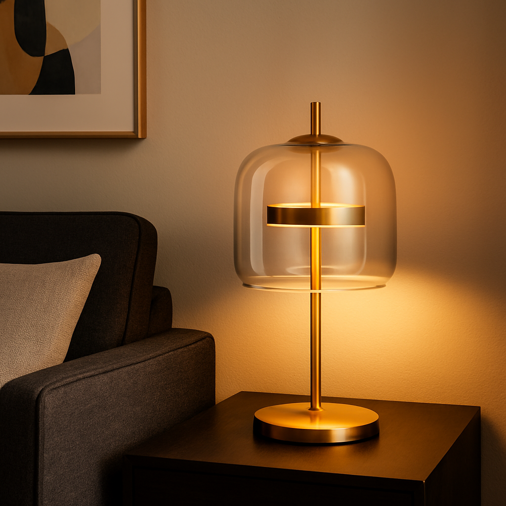Lampa Stołowa Modern z Kloszem ze Szkła i Złotą Podstawą - 8