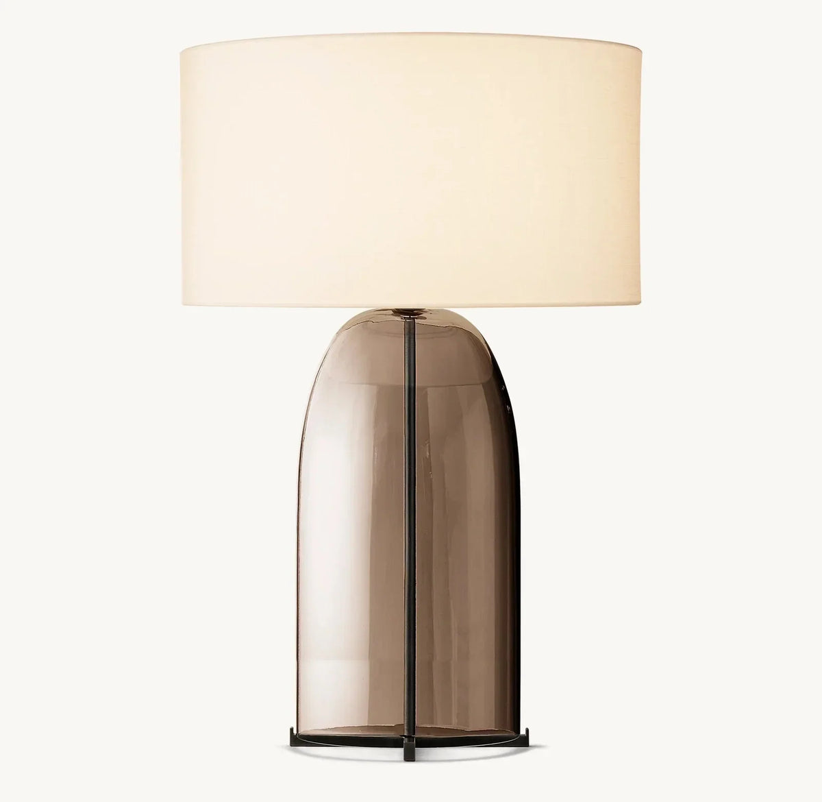 Lampa Stołowa Modernistyczna ze Szklaną Podstawą i Okrągłym Kloszem - Brąz
