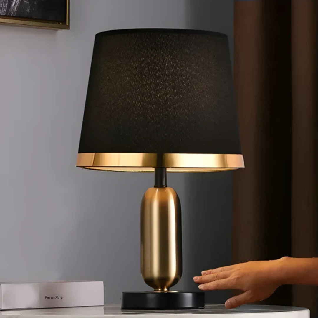 Lampa Stołowa Nowoczesna z Czarnym Abażurem i Złotą Podstawą - 5