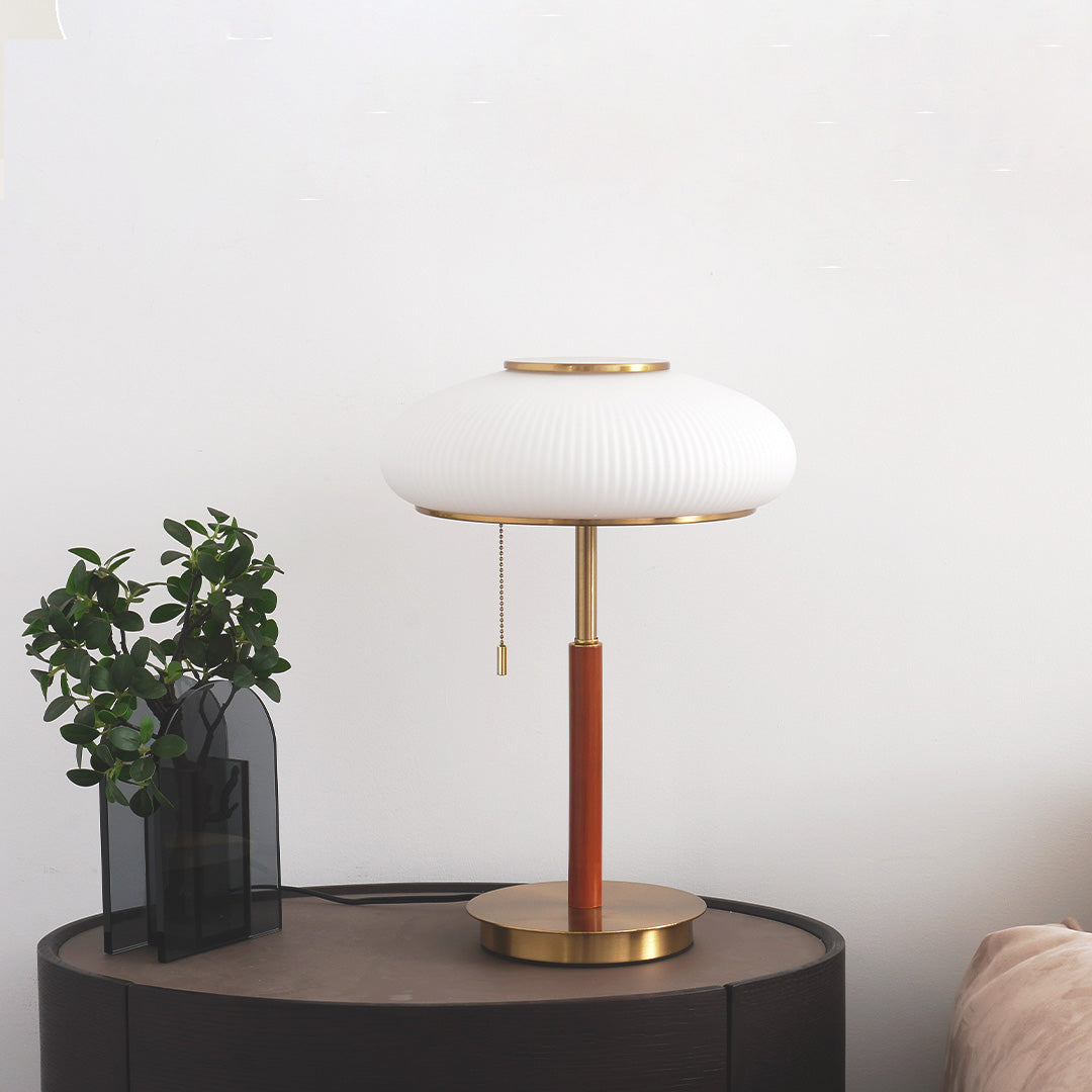 Lampa Stołowa Retro z Żebrowanym Szklanym Kloszem - 3