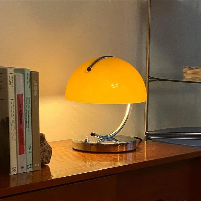 Lampa Stołowa Retro z Kloszem i Chromowaną Podstawą - Pomarańczowy