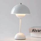 Lampa Stołowa Retro z Kloszem Kopułowym i Okrągłą Podstawą - Biały