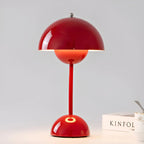 Lampa Stołowa Retro z Kloszem Kopułowym i Okrągłą Podstawą - Czerwony