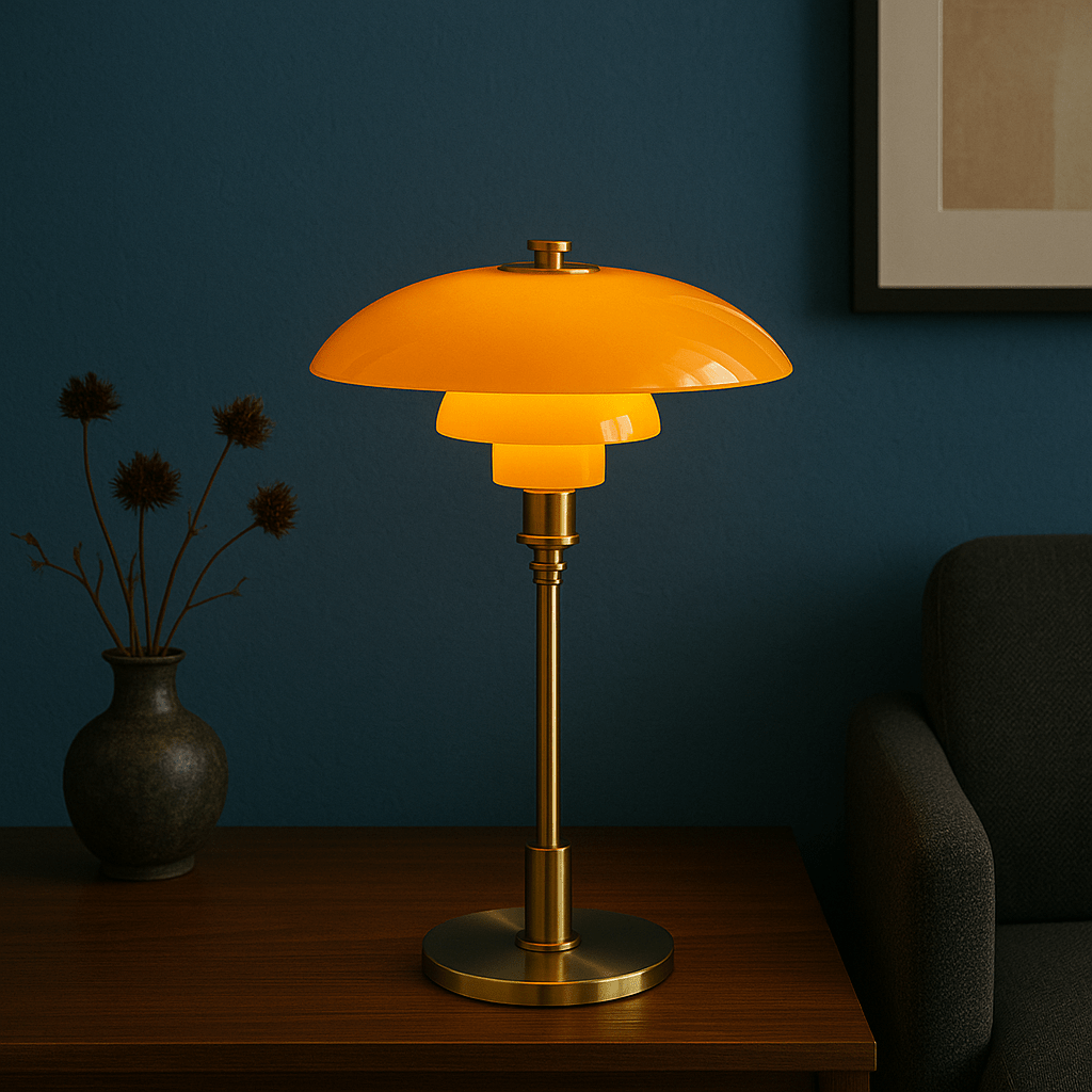 Lampa Stołowa Skandynawska z Wielowarstwowym Szklanym Kloszem