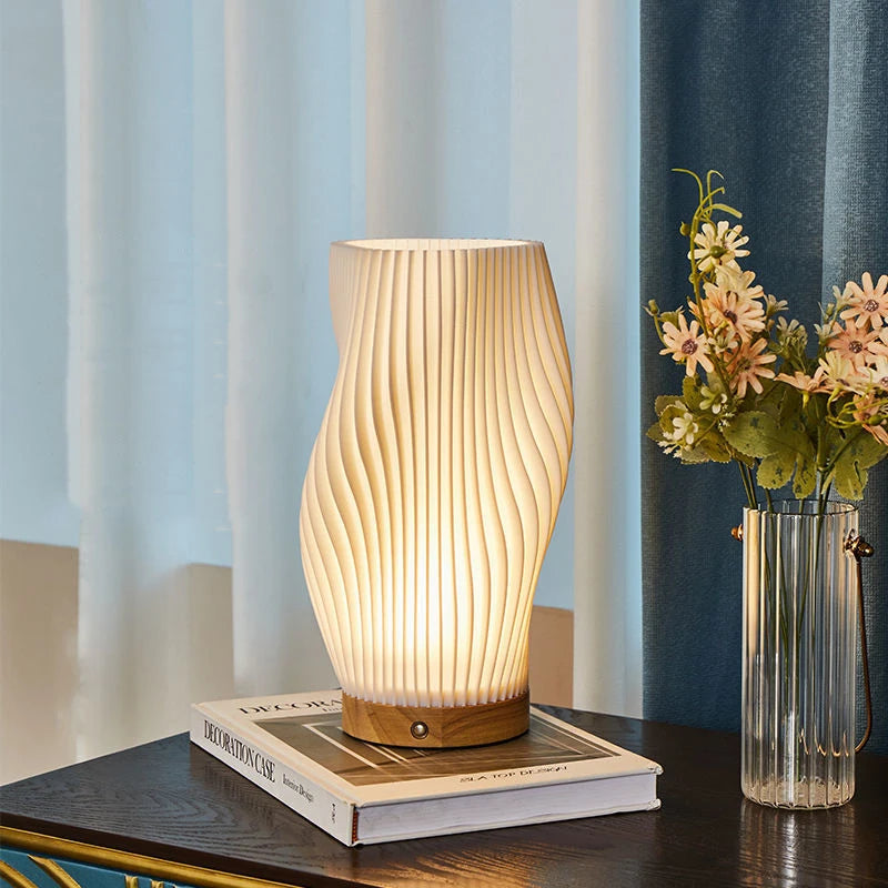 Lampa Stołowa Skandynawska z Falistym Kloszem i Ściemnialnym LED - 15