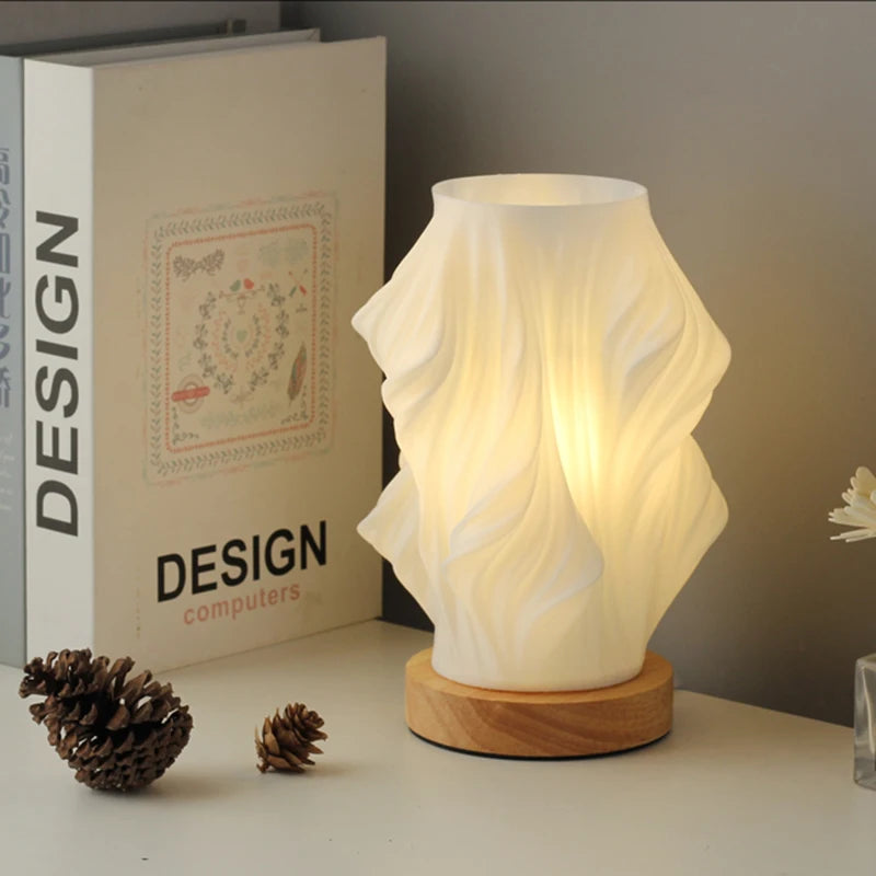 Lampa Stołowa Skandynawska z Falistym Kloszem i Ściemnialnym LED - 16