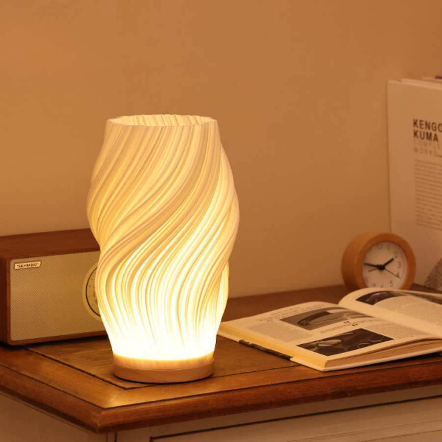 Lampa Stołowa Skandynawska z Falistym Kloszem i Ściemnialnym LED - 3
