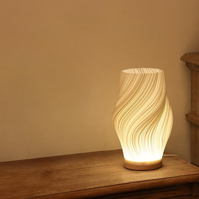 Lampa Stołowa Skandynawska z Falistym Kloszem i Ściemnialnym LED - 4