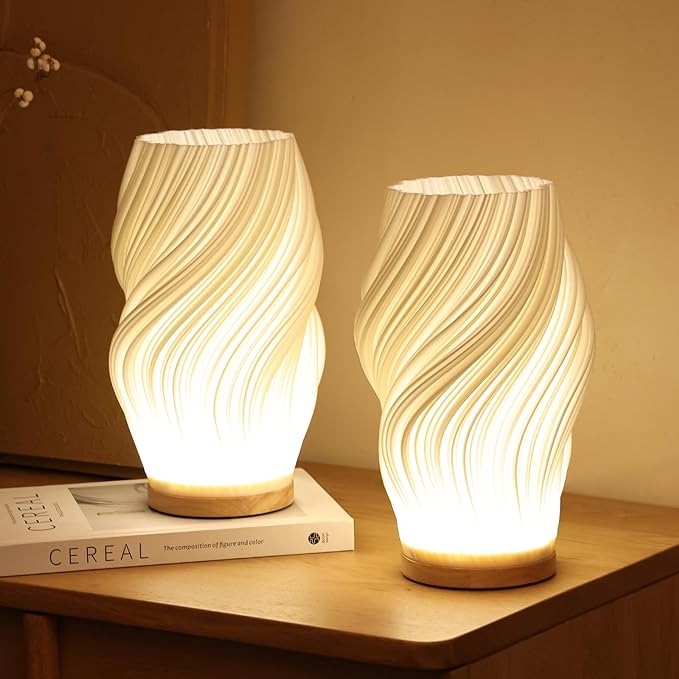 Lampa Stołowa Skandynawska z Falistym Kloszem i Ściemnialnym LED - 5