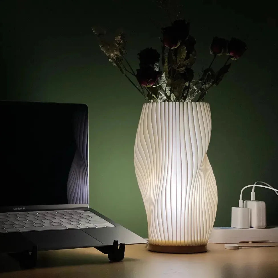 Lampa Stołowa Skandynawska z Falistym Kloszem i Ściemnialnym LED - 8