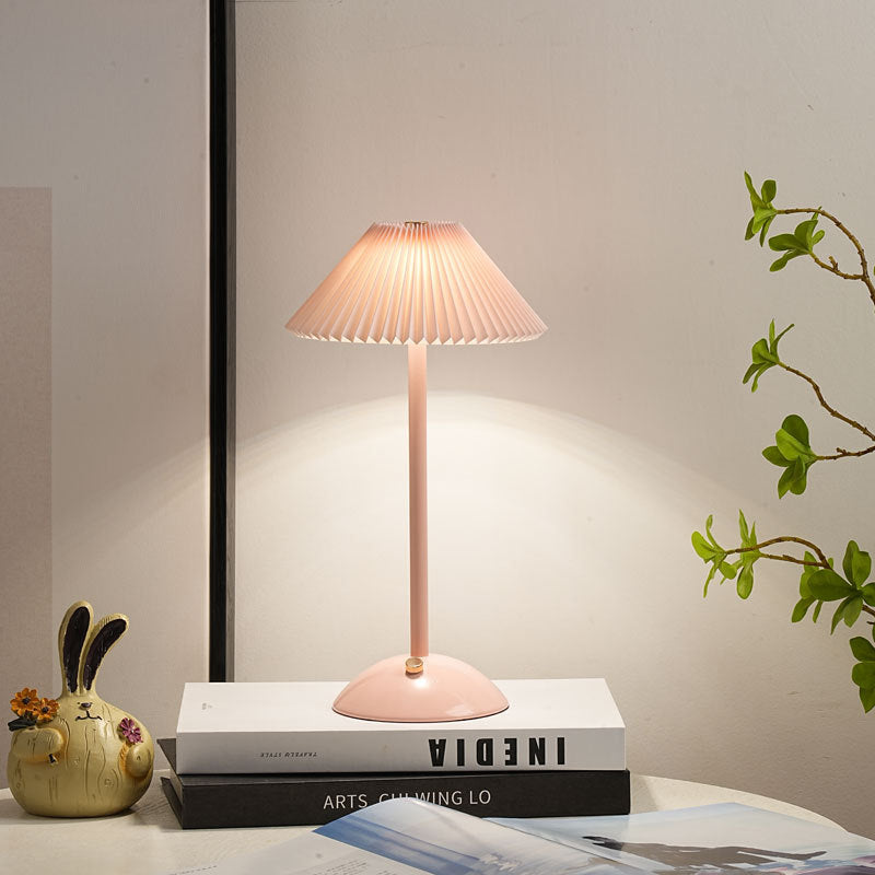Lampa Stołowa Vintage z Plisowanym Kloszem i Akumulatorem LED - 11