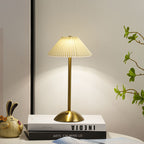 Lampa Stołowa Vintage z Plisowanym Kloszem i Akumulatorem LED - 12