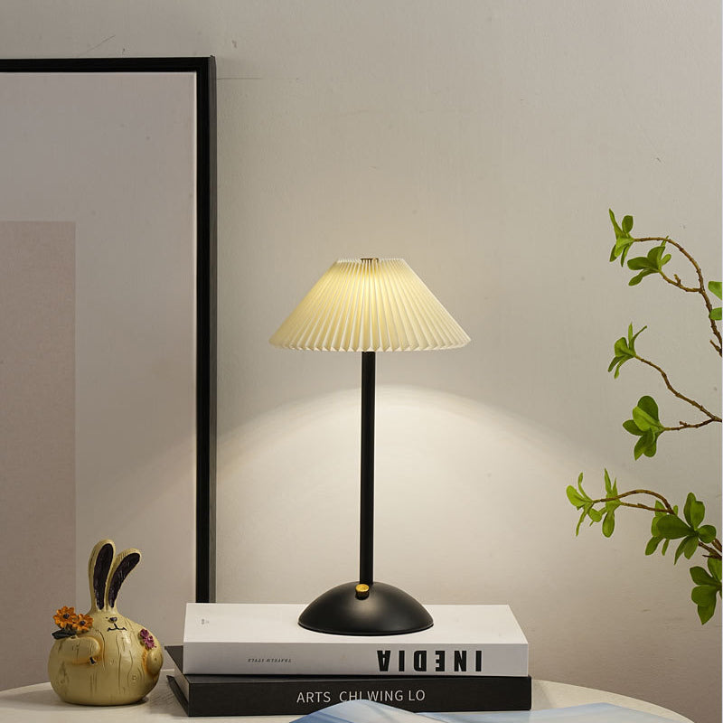 Lampa Stołowa Vintage z Plisowanym Kloszem i Akumulatorem LED - 14