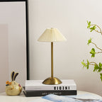 Lampa Stołowa Vintage z Plisowanym Kloszem i Akumulatorem LED - Beżowy klosz + Brązowa podstawa
