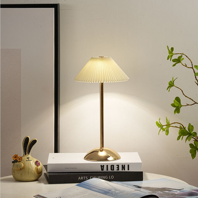 Lampa Stołowa Vintage z Plisowanym Kloszem i Akumulatorem LED - 21